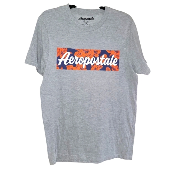 Aeropostale Gray T-Shirt with Orange Floral Design - Picture 1 of 3